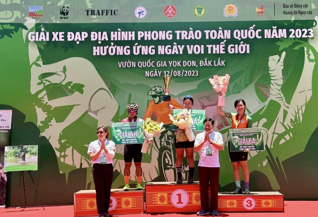 Ban tổ hức trao giải cho các tay đua đoàn thành tích cao, nội dung nữ bán chuyên nghiệp.