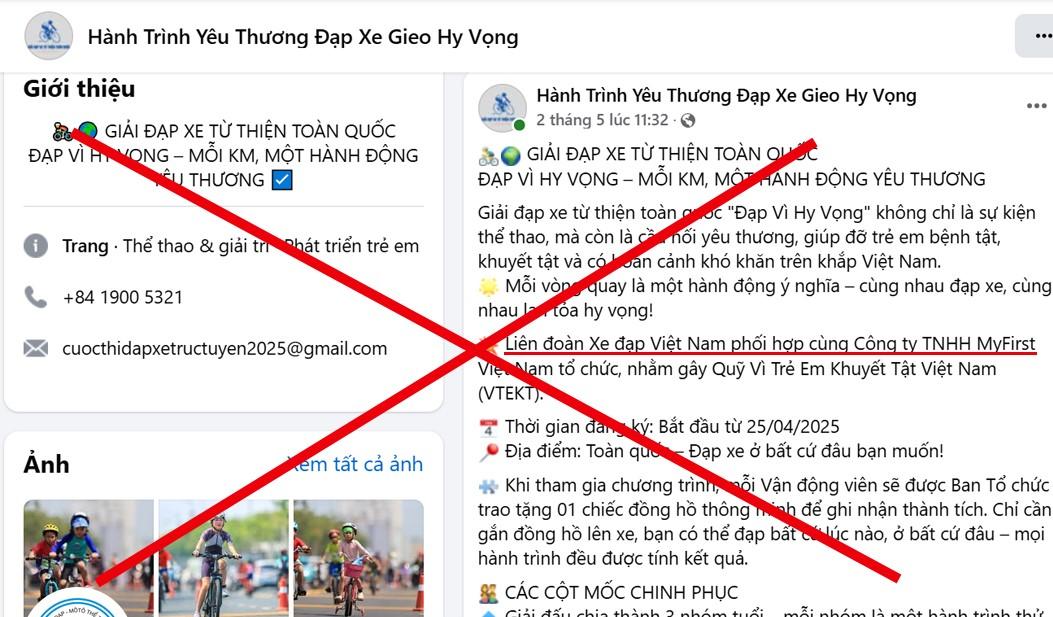 THÔNG BÁO KHẨN CẤP VỀ CÁC FANPAGE MẠO DANH TỔ CHỨC GIẢI XE ĐẠP NHẰM MỤC ĐÍCH LỪA ĐẢO